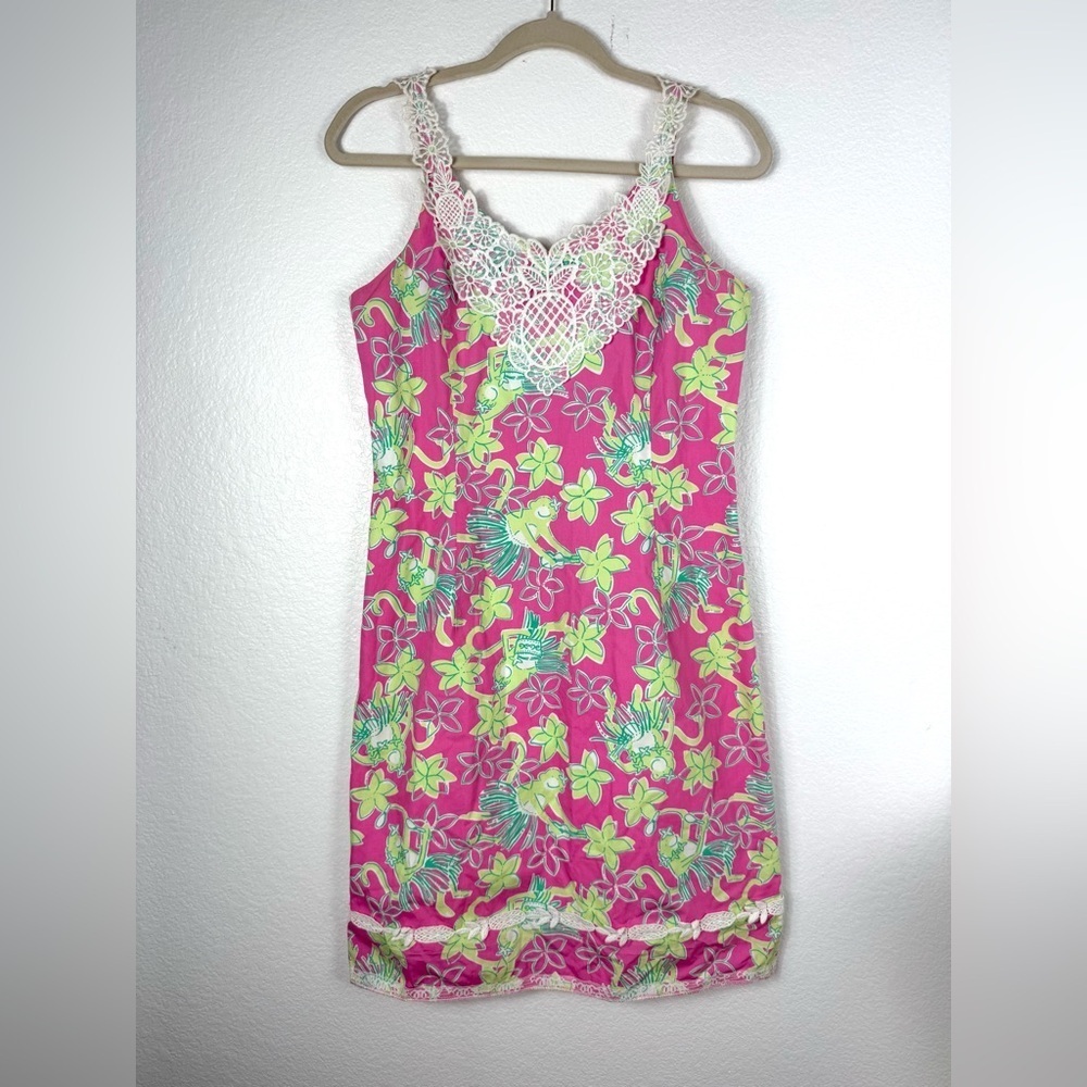 Vintage Lilly Pulitzer Monkey Rock A Hula Lace Spaghetti Strap Dress size 6
